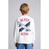 Defacto I0114A8ER105 Ekru Oversize Bisiklet Yaka Sırt Baskılı İçi Yumuşak Tüylü Sweatshirt Erkek Çocuk