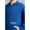 Defacto H9682A8BE842 Mavi Regular Fit Kapüşonlu Baskılı Kanguru Cepli Kalın Kumaş Sweatshirt Erkek Çocuk