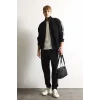 Defacto F0106AXBK81 Siyah Nefes Alabilen Boxy Fit Fermuarlı Dik Yaka Sweatshirt
