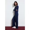 Defacto H4375AXNV241 Lacivert Regular Fit Uzun Kollu Hırka Üst Geniş Paça Alt Pijama Takımı