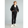 Defacto H9681A8BK81 Siyah Baskılı Kapüşonlu Fermuarlı Cepli Sweatshirt Hırka Erkek Çocuk