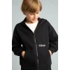 Defacto H9681A8BK81 Siyah Baskılı Kapüşonlu Fermuarlı Cepli Sweatshirt Hırka Erkek Çocuk