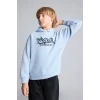 Defacto I0112A8BE523 Mavi Oversize Kapüşonlu Önü Baskılı İçi Yumuşak Tüylü Sweatshirt Erkek Çocuk