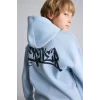 Defacto I0112A8BE523 Mavi Oversize Kapüşonlu Önü Baskılı İçi Yumuşak Tüylü Sweatshirt Erkek Çocuk