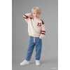 Defacto I0614A5ER98 Ekru Dik Yaka Fermuarlı Baskılı Sweatshirt Üst Jean Pantolon 2li Takım Erkek Bebek