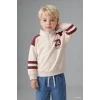 Defacto I0614A5ER98 Ekru Dik Yaka Fermuarlı Baskılı Sweatshirt Üst Jean Pantolon 2li Takım Erkek Bebek