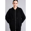 Defacto I2413AXBK81 Siyah Oversıze Kapüşonlu Kalın Sweatshirt Kumaşı Hırka