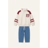 Defacto I0614A5ER98 Ekru Dik Yaka Fermuarlı Baskılı Sweatshirt Üst Jean Pantolon 2li Takım Erkek Bebek