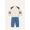 Defacto I0614A5ER98 Ekru Dik Yaka Fermuarlı Baskılı Sweatshirt Üst Jean Pantolon 2li Takım Erkek Bebek