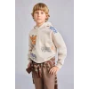 Defacto I0112A8BG74 Bej Oversize Kapüşonlu Önü Baskılı İçi Yumuşak Tüylü Sweatshirt Erkek Çocuk