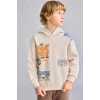 Defacto I0112A8BG74 Bej Oversize Kapüşonlu Önü Baskılı İçi Yumuşak Tüylü Sweatshirt Erkek Çocuk