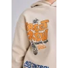 Defacto I0112A8BG74 Bej Oversize Kapüşonlu Önü Baskılı İçi Yumuşak Tüylü Sweatshirt Erkek Çocuk