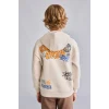 Defacto I0112A8BG74 Bej Oversize Kapüşonlu Önü Baskılı İçi Yumuşak Tüylü Sweatshirt Erkek Çocuk