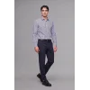 Defacto D6003AXWT34 Beyaz Modern Fit Polo Yaka Çizgili Kırışık Dokulu Uzun Kollu Gömlek