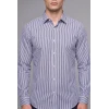 Defacto D6003AXWT34 Beyaz Modern Fit Polo Yaka Çizgili Kırışık Dokulu Uzun Kollu Gömlek