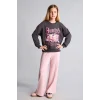 Defacto I3550A8AR150 Antrasit Kpop - Demon Hunters Relax Fıt Bisiklet Yaka Baskılı Sweatshirt Kız Çocuk