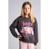 Defacto I3550A8AR150 Antrasit Kpop - Demon Hunters Relax Fıt Bisiklet Yaka Baskılı Sweatshirt Kız Çocuk