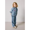 Defacto I1183A5NM28 Mavi Hello Kitty Nakışlı Beli Lastikli Barrel Fit Geniş Paça Jean Pantolon Kız Bebek