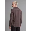 Defacto I1993AXBN151 Kahve Regular Fit Klasik Yaka Dikey Çizgili Pamuklu Uzun Kollu Gömlek