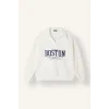 Defacto I3317AXER105 Ekru Relax Fit Açık Polo Yaka Baskılı Sweatshirt