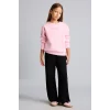 Defacto I3382A8PN683 Pembe Relax Fit Bisiklet Yaka Düşük Omuzlu Baskılı Sweatshirt Kız Çocuk