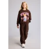 Defacto I4157A8BN267 Kahve Relax Fit Bisiklet Yaka Ayıcık Baskılı Sweatshirt Kız Çocuk