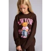 Defacto I4157A8BN267 Kahve Relax Fit Bisiklet Yaka Ayıcık Baskılı Sweatshirt Kız Çocuk