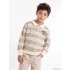 LCW Kids Gri Polo Yaka Çizgili Erkek Çocuk Kalın Sweatshirt