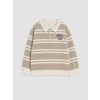 LCW Kids Gri Polo Yaka Çizgili Erkek Çocuk Kalın Sweatshirt