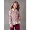 LCW Kids Bordo Polo Yaka Çizgili Kız Çocuk Takım