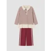 LCW Kids Bordo Polo Yaka Çizgili Kız Çocuk Takım