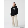 LCW Modest Siyah Kapüşonlu New York Baskılı Kadın Sweatshirt Tunik