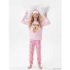 LCW Kids Pembe Bisiklet Yaka Baskılı Kız Çocuk Pijama Takım