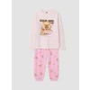 LCW Kids Pembe Bisiklet Yaka Baskılı Kız Çocuk Pijama Takım
