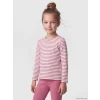 LCW Kids Pembe Bisiklet Yaka Uzun Kollu Çizgili Kız Çocuk Tişört