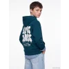 LCW Kids Petrol Kapüşonlu NYC Baskılı Erkek Çocuk Kalın Sweatshirt