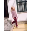 LCW Kids Bordo Bisiklet Yaka Nakışlı Çizgili Kız Çocuk Tişört
