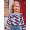 LCW Kids Lacivert Bisiklet Yaka Çizgili Nakışlı Kız Çocuk Tişört