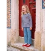 LCW Kids Lacivert Bisiklet Yaka Çizgili Nakışlı Kız Çocuk Tişört