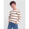 LCW Kids Kahverengi Bisiklet Yaka Çizgili Erkek Çocuk Tişört