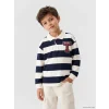 LCW Kids Lacivert Polo Yaka Çizgili Nakışlı Erkek Çocuk Tişört