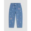 LCW Kids İndigo Nakışlı Balloon Fit Kız Çocuk Jean Pantolon