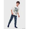LCW Kids Ekru New York Baskılı Erkek Çocuk Pijama Takım