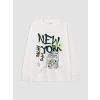 LCW Kids Ekru New York Baskılı Erkek Çocuk Pijama Takım