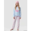 LCW Kids Mavi Bisiklet Yaka Kız Çocuk Pijama Takım