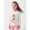 LCW Kids Ekru Bisiklet Yaka Baskılı Kız Çocuk Tişört