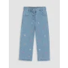 LCW Kids İndigo Straight Fit Nakışlı Kız Çocuk Jean Pantolon