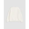 LCW Kids Ekru Bisiklet Yaka Nakışlı Kız Çocuk Kalın Sweatshirt