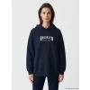 LCW Modest Lacivert Kapüşonlu Brooklyn Baskılı Kadın Sweatshirt Tunik