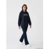 LCW Modest Lacivert Kapüşonlu Brooklyn Baskılı Kadın Sweatshirt Tunik